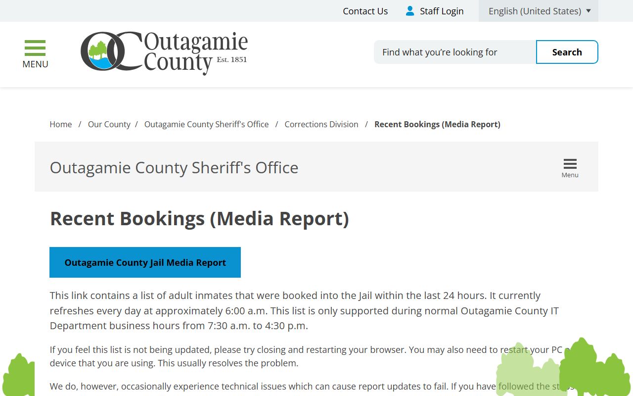 Outagamie County jail mugshots recent bookings media report page