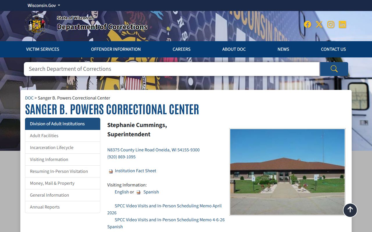 Sanger B. Powers Correctional Center Wisconsin DOC inmate lookup source