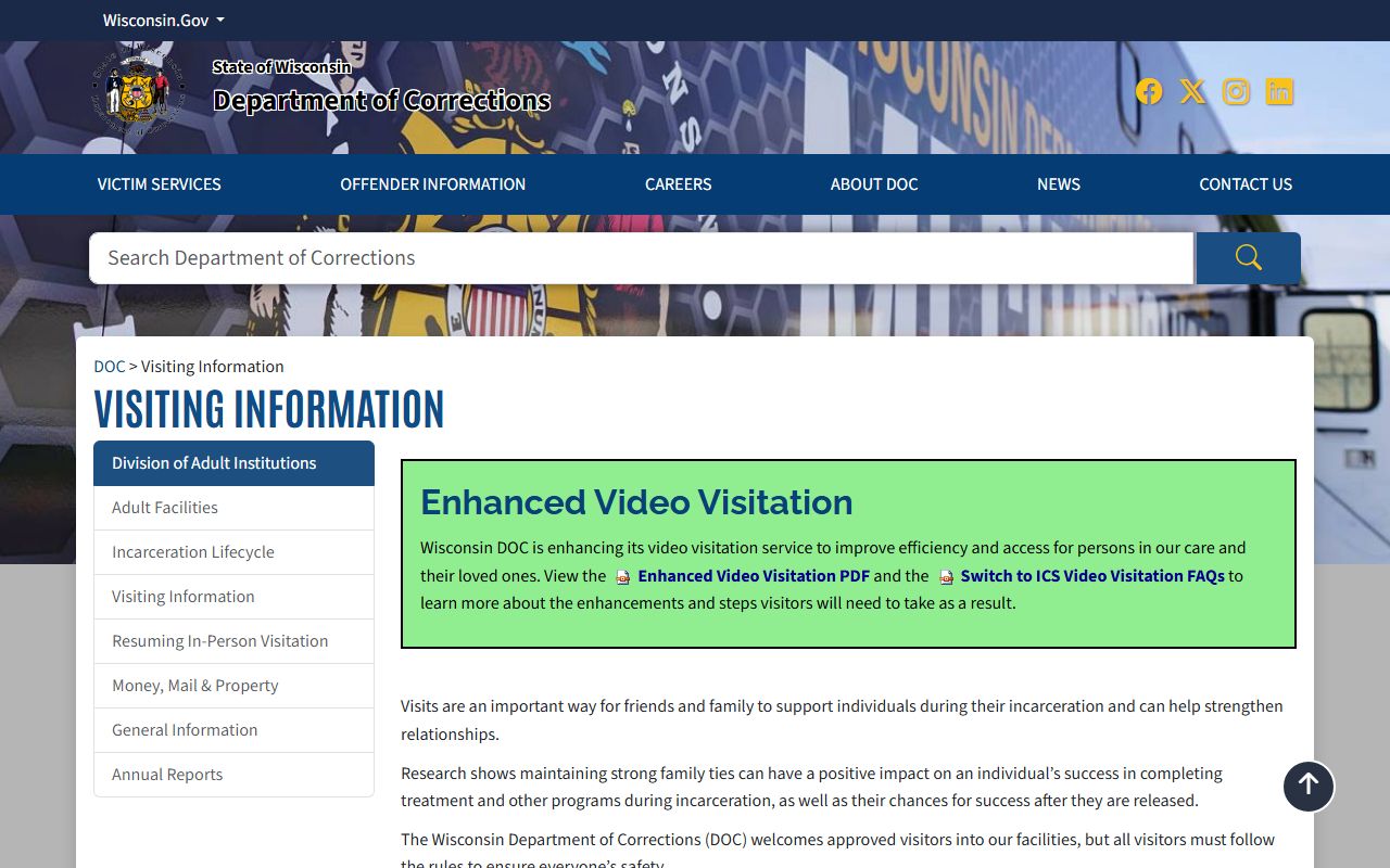 Wisconsin DOC visiting approval rules for Sanger B. Powers Correctional Center